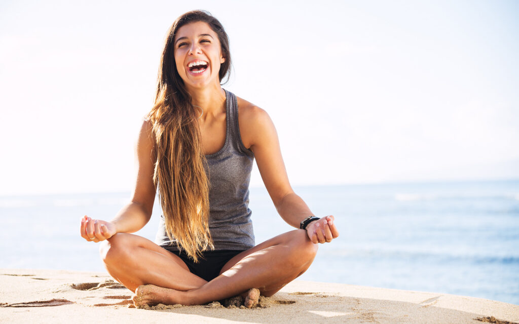 Woman meditating happy