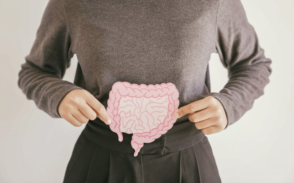 Can You Take Too Many Digestive Enzymes? healthy bowels woman holding gut cut out